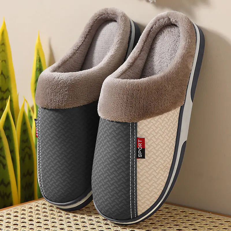 Waterproof Cotton PU Leather Slippers for Couples