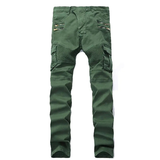 Men's Stretch Slim Fit Biker Jeans with Multi-Pockets