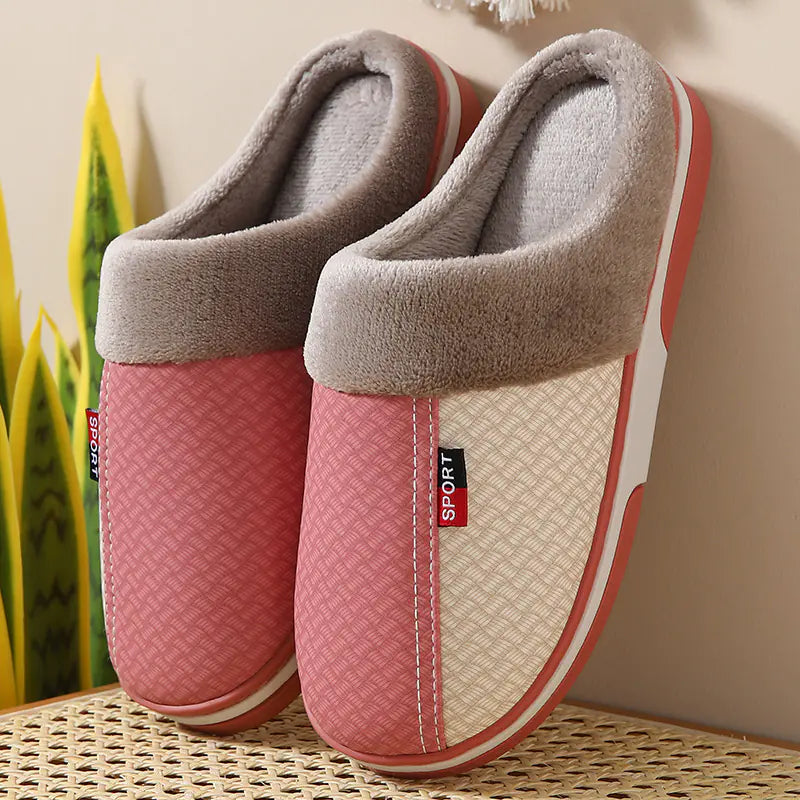 Waterproof Cotton PU Leather Slippers for Couples