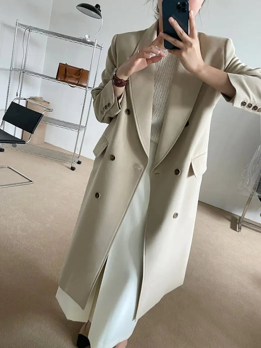 Double-Breasted French-Style Suit Collar Coat
