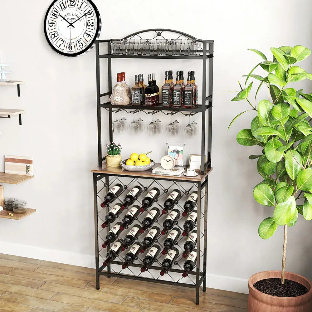 Tall Wine Holder Stand With Wine Glass Holder