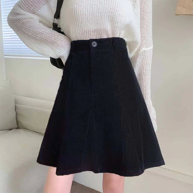 A-Line Retro Corduroy Skirt for Fall and Winter