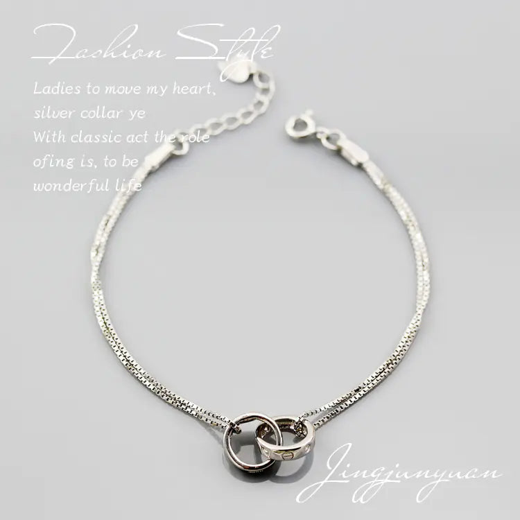 Double Ball Double Line Silver Bracelet