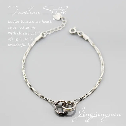 Double Ball Double Line Silver Bracelet