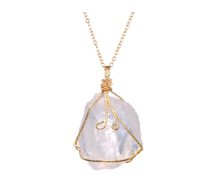Irregular Necklace with White Crystal Pendant