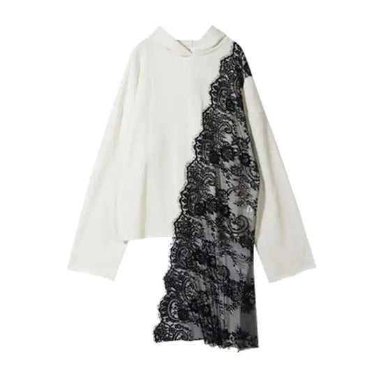Asymmetric Lace Hooded Sweatshirt for Women