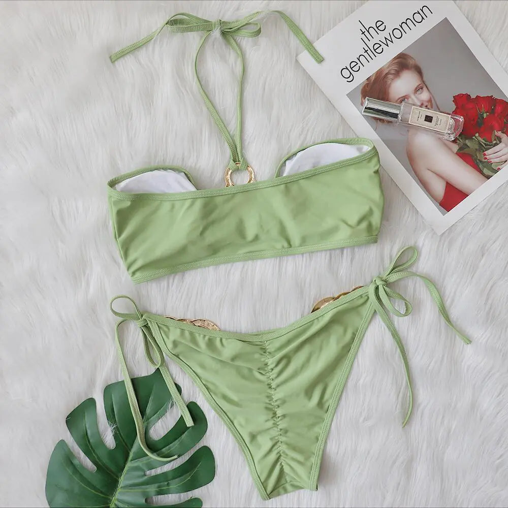 Strapless Cutout Bikini with Metallic Accents