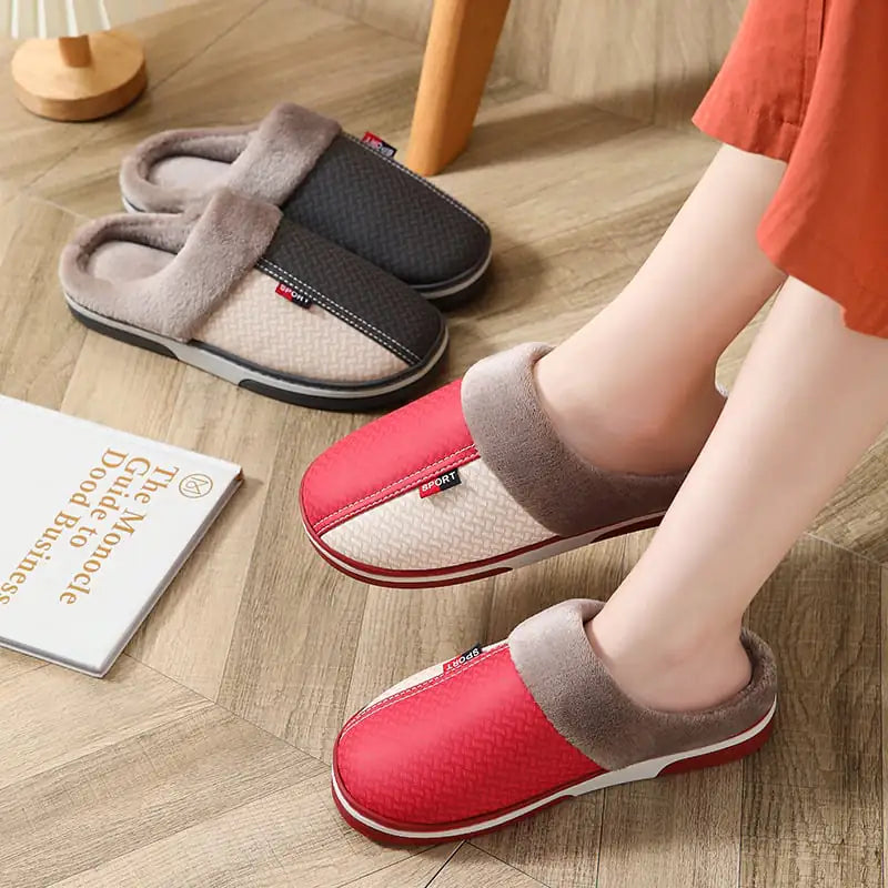 Waterproof Cotton PU Leather Slippers for Couples