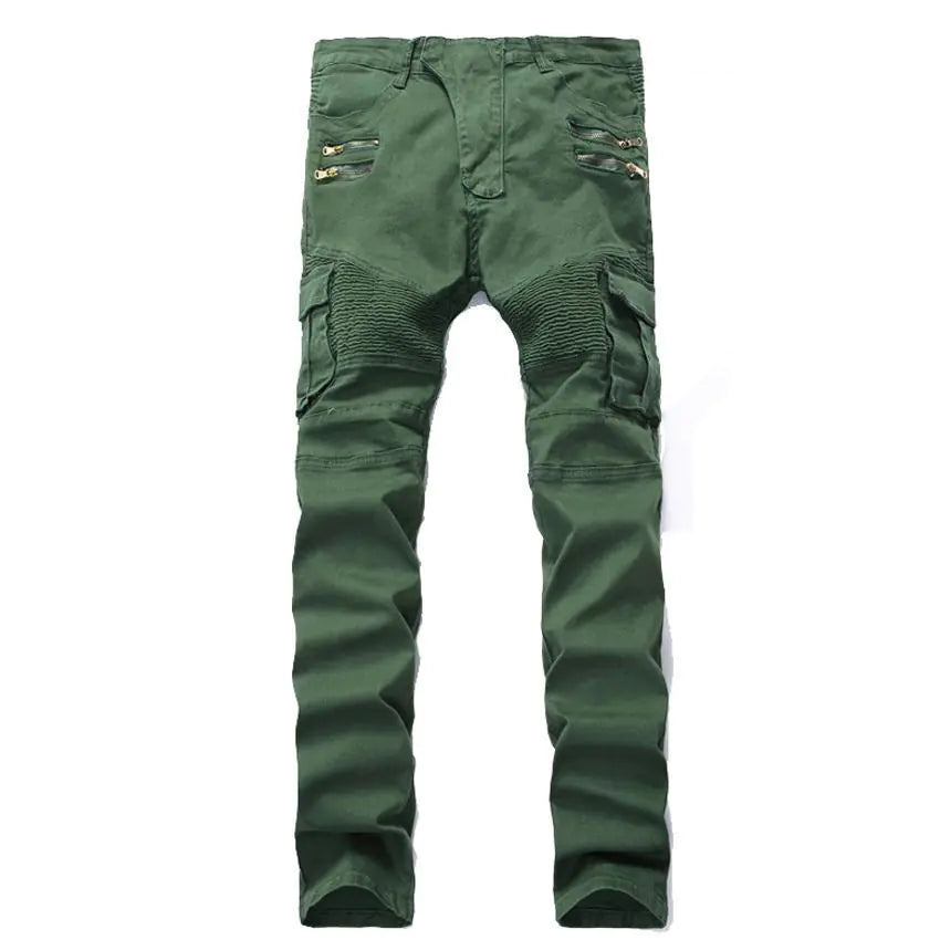 Men's Stretch Slim Fit Biker Jeans with Multi-Pockets